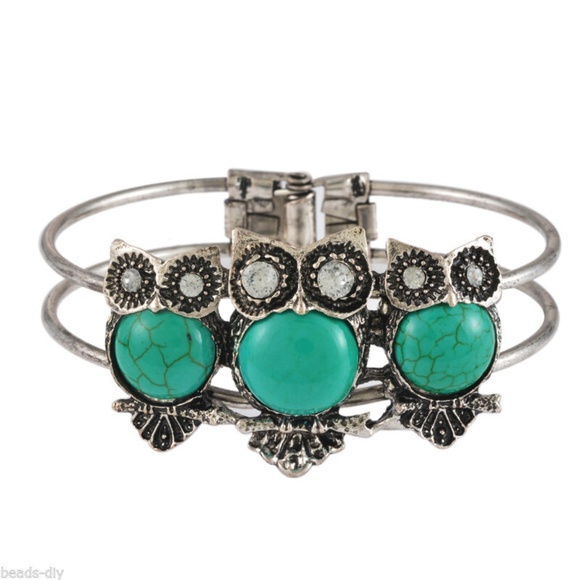 Faux Turquoise Owl Hinged Bracelet NWT - Picture 3 of 4